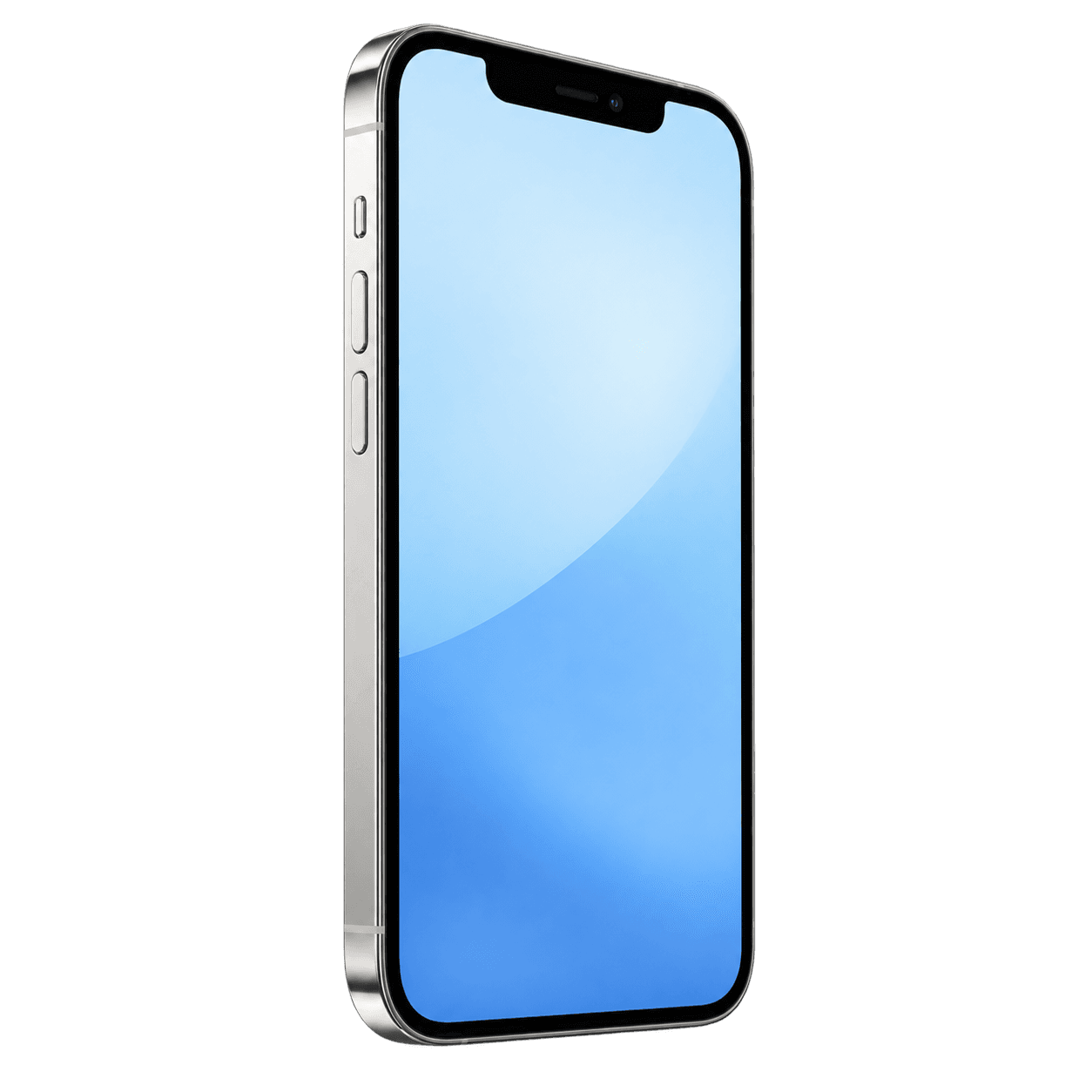 Silver iPhone with a blue screen