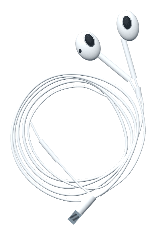 White wired earbuds with a coiled cable