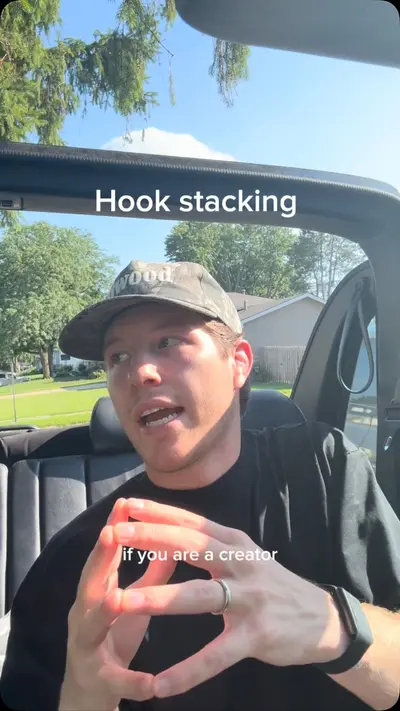 Creator explaining hook stacking in a candid car yap